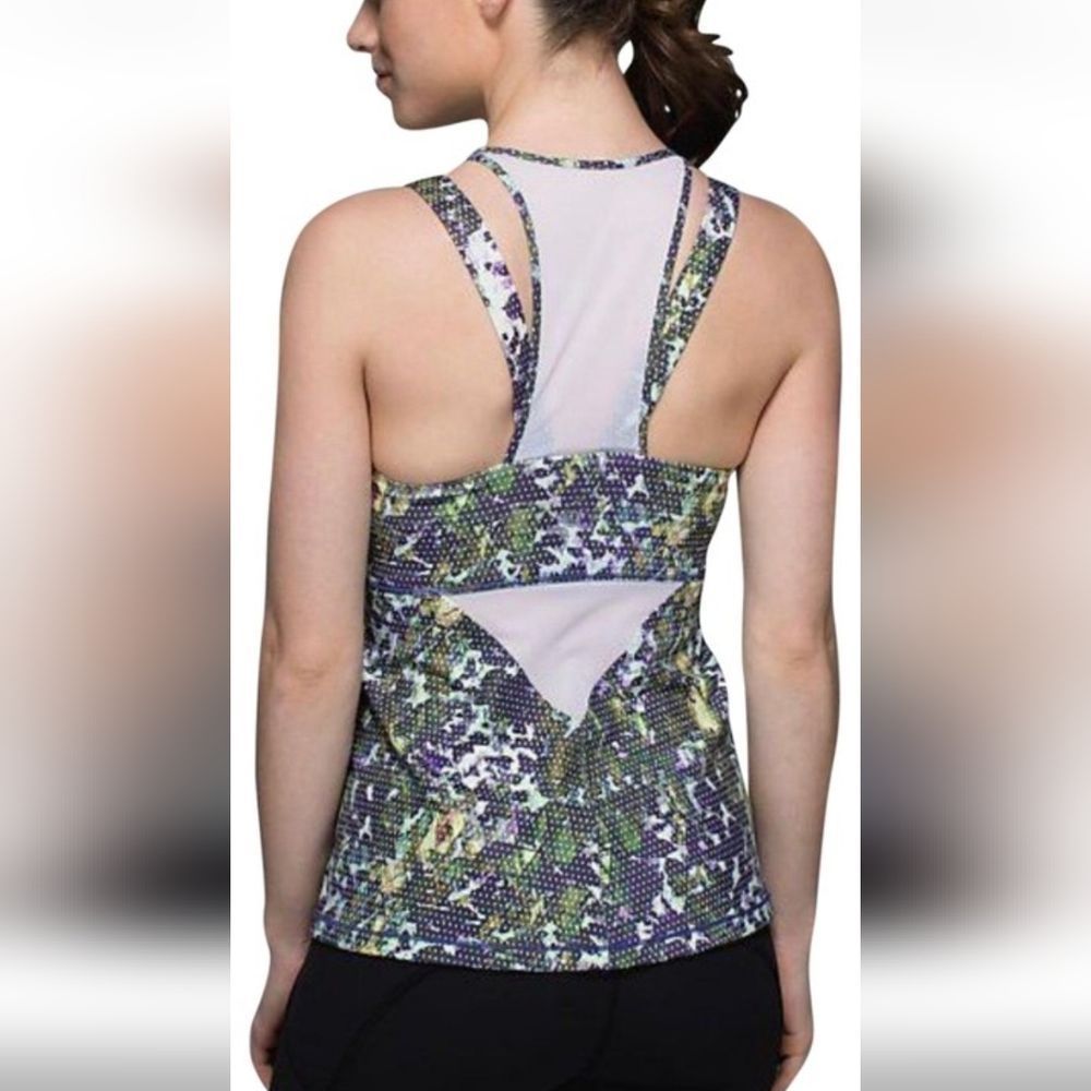 Lululemon Wild Tank Inky Floral Fatigue Green Multi Mesh Racerback Size 2